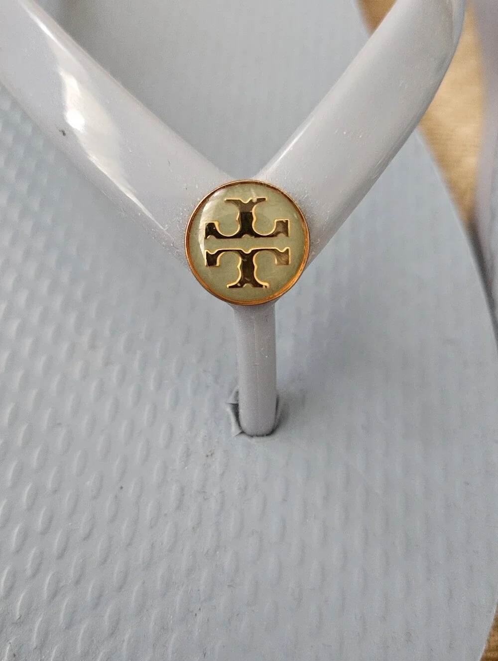 Tory Burch Sky Blue Patent  Flip Flops with Gold Logo